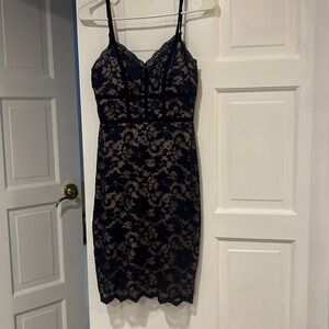 Lace blue and beige midi dress